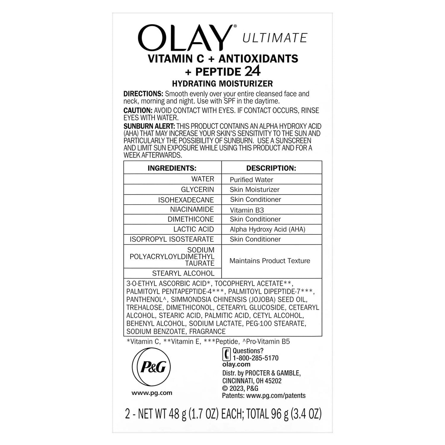 Olay Ultimate Vitamin C + Antioxidants + Peptide 24 Moisturizer, 1.7 Oz (2 Pack) Beauty & Personal Care Olay