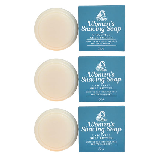 All Natural Shave Soap Set, Fragrance Free Shaving Soap with Shea Butter for Sensitive Skin (3 Pack) (Pack of 3, Womens Unscented) Beauty and Personal Care G.B.S