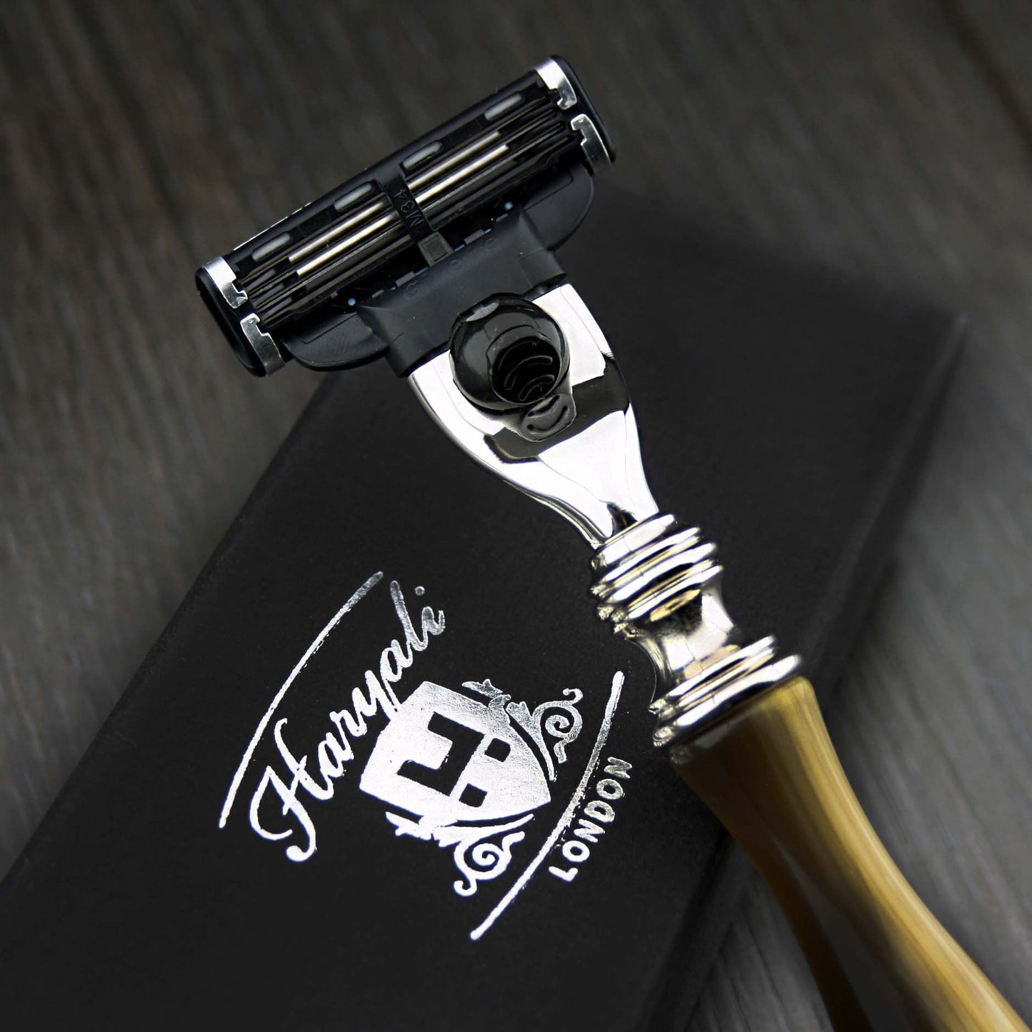 Haryali London 3 Edge Shaving Razor With Hand Assembled Imitation Horn Handle Beard and Mustache Safety Razor For Mens Perfect Shave Beauty and Personal Care Haryali London