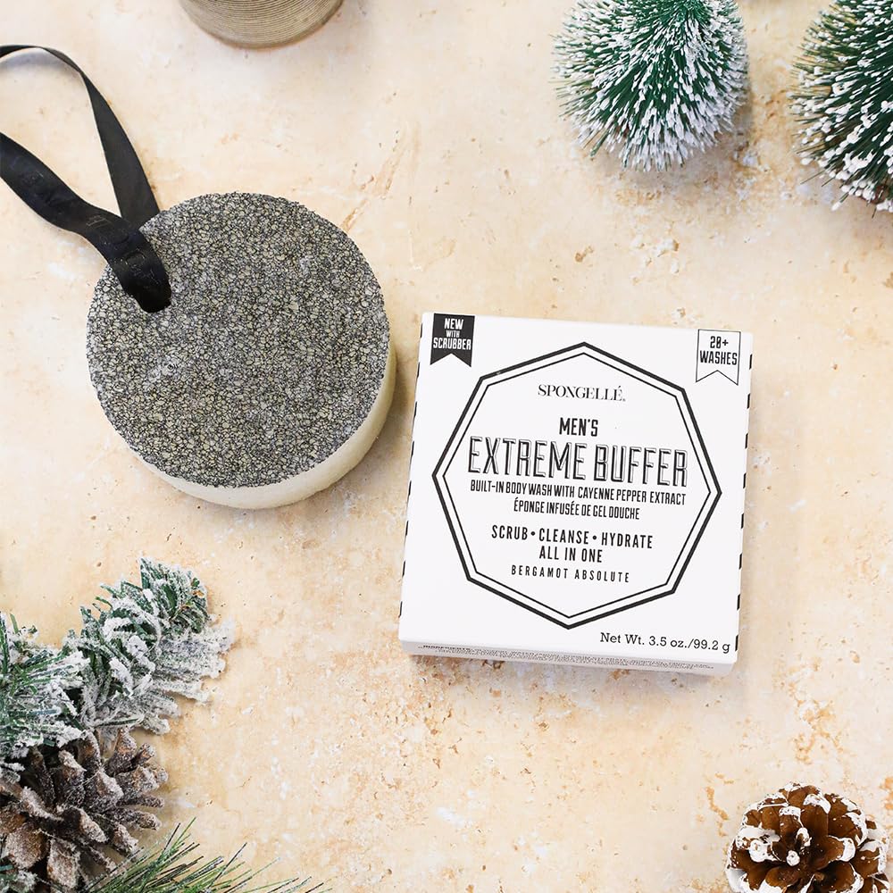 Spongellé Men's Extreme Buffer, Bergamot Absolute - 20+ Washes - Body Wash Infused Exfoliating Body Scrubber - Loofah Sponge For Men - Gift Beauty and Personal Care SPONGELLÉ