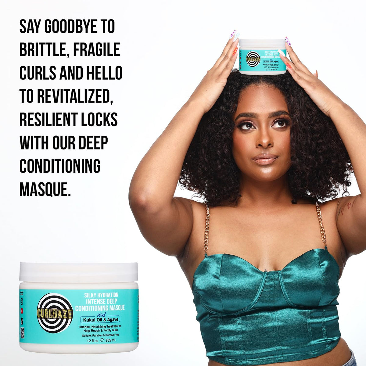 CURLDAZE Luxurious, Intense Deep Conditioning Masque with Kukui Oil for Intense Moisture and Head Turning Shine, Hair Mask