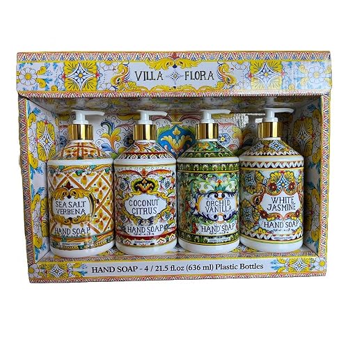 Home and Body Company Hand Soap Villa Flora Collection 16 FL/473ml Bottles infused with Essential Oils (SET OF 4) Sea Salt Verbena, Coconut Citrus Beauty & Personal Care Home & Body Company