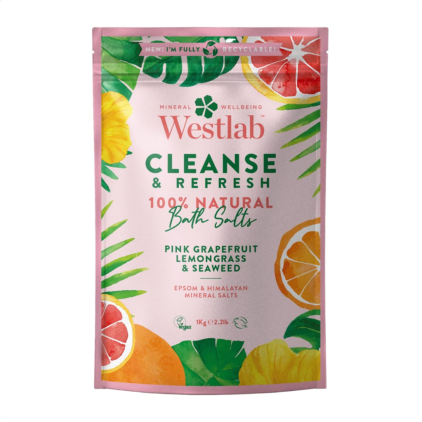 Westlab - 1kg - Cleanse Epsom & Himalayan Salts Infused with Lemongrass & Pink Grapefruit - Perfect for Muscle soaks - 1kg Resealable Pouch Beauty and Personal Care Westlab