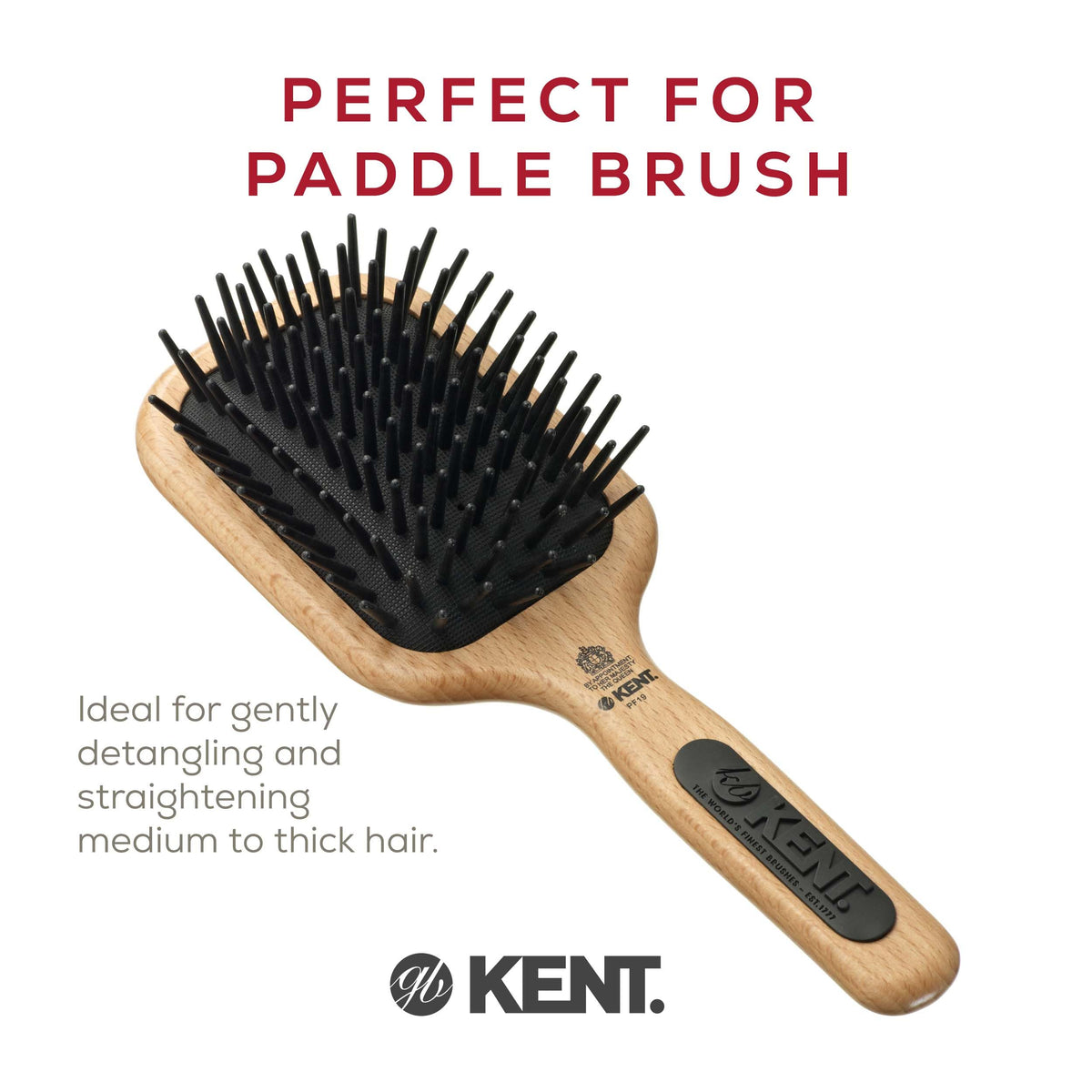 Kent PF19 Beechwood Cushion Paddle Brush - Scalp Massager and Detangler - The Hair Brush for Thick Hairs - Scalp Massager Growth Stimulator, Detangler