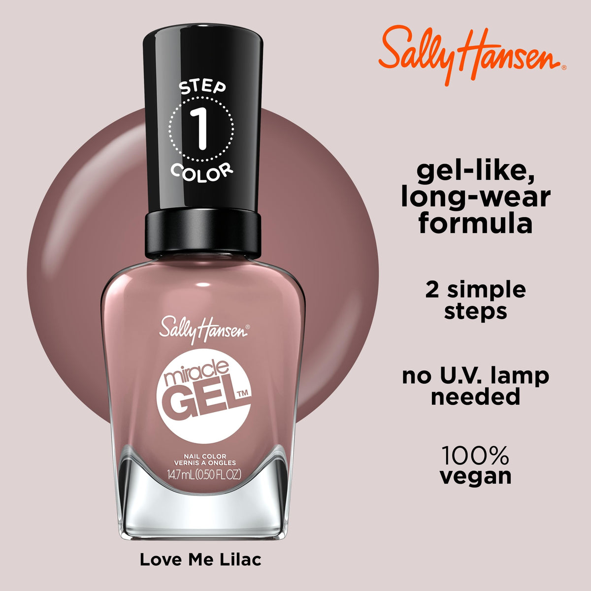 Sally Hansen Miracle Gel Salon Quality Nail Polish | Gel-Like Formula, Two-Step System, No UV Light Needed, Long Lasting | Semi-opaque | 494 Love Me
