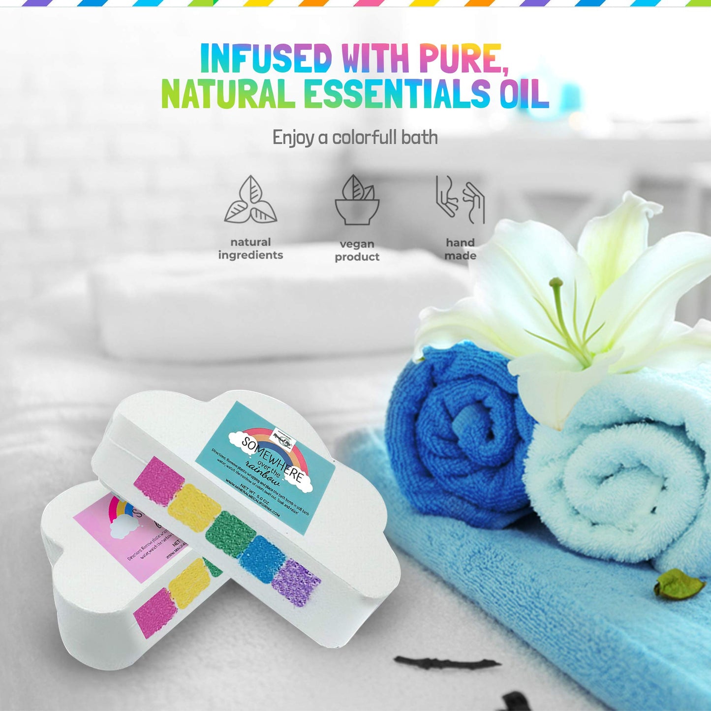 Bath Bombs for Kids - All Natural Magic Rainbow BathBombs with Organic Ingredients, Moisturizing, Vibrant Colors & Rich Bubbles, Cloud Bath Bombs Beauty and Personal Care Mineral Me California