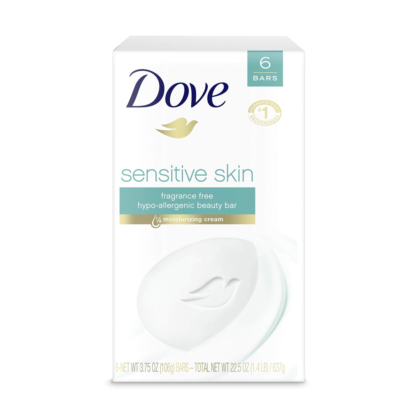 Dove Sensitive Skin Hypo-Allergenic Beauty Bar Soap, Unscented, 4 Ounces, 6-Pack Beauty & Personal Care Dove