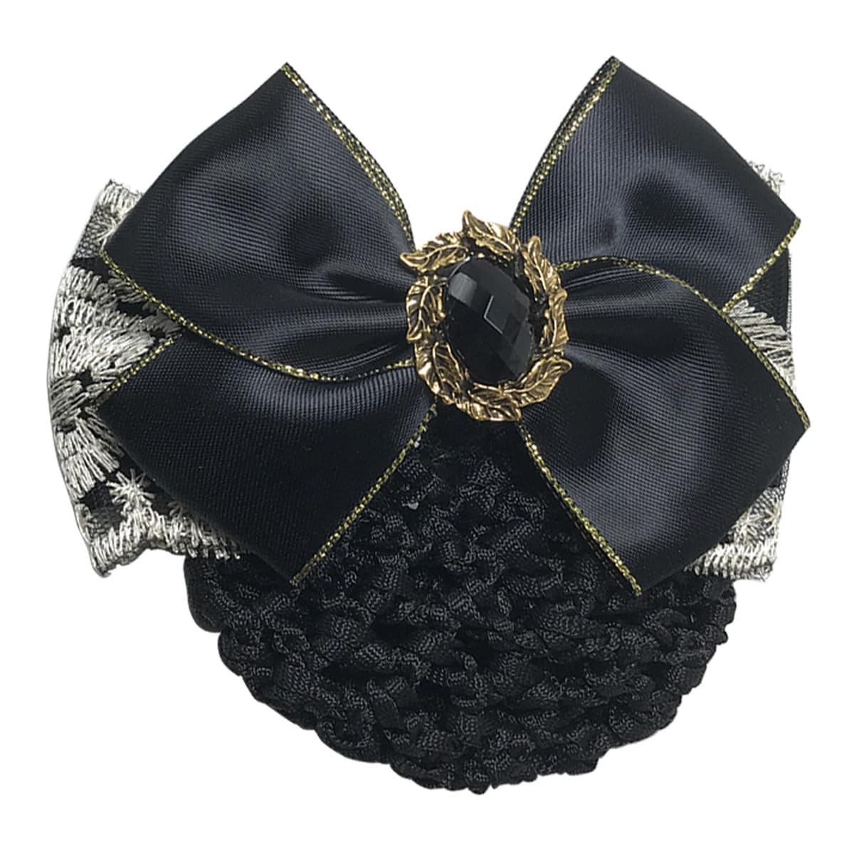 1PCS Lace Ribbon Bowknot Rhinestone Snood Net Elastic Hair Clip Barrette Bun Cover Black Beauty & Personal Care Elandy