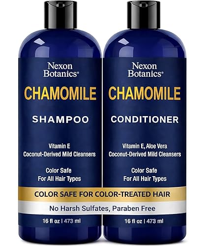 Chamomile Shampoo and Conditioner Set 16 fl oz - No Harsh Sulfates, Clarifying for Oily Dry and Frizzy Hair - Color Safe - Champu de Manzanilla Beauty & Personal Care Nexon Botanics