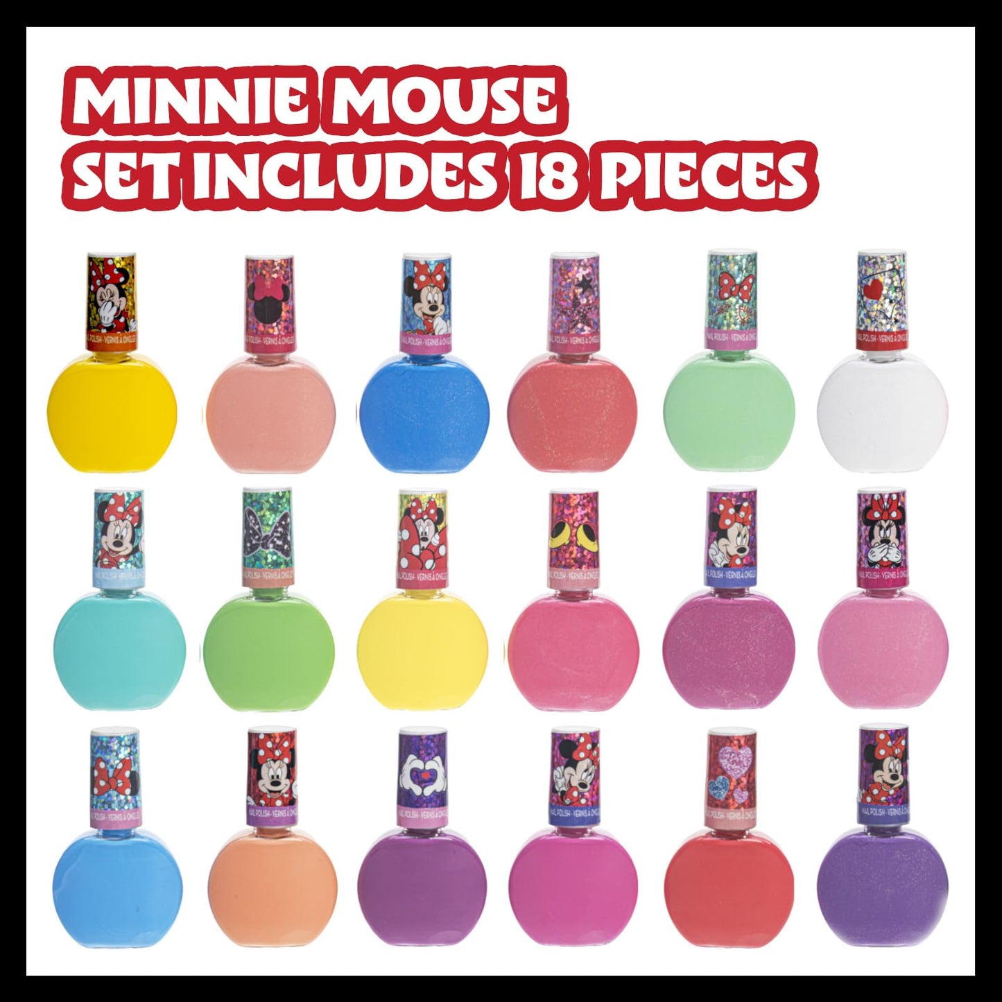 Disney Minnie Mouse - Townley Girl Non-Toxic Peel-Off Nail Polish Set for Girls, Glittery and Opaque Colors, Ages 18 Pcs|Perfect for Parties Beauty & Personal Care Townley Girl