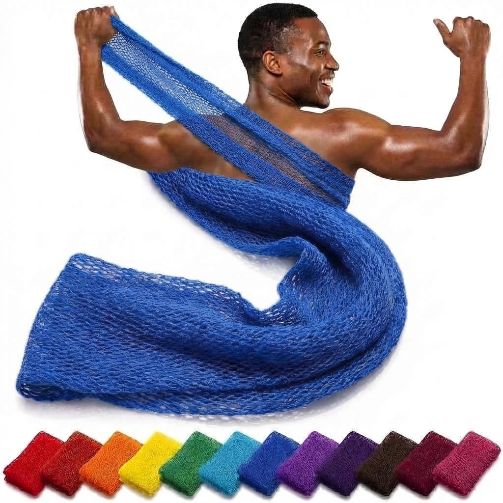African net Sponge Authentic with Knots, Real, Long, exfoliating net Sponge with 12 Colors for Sale Made for Both Men and Women as a Hygiene Essential Beauty and Personal Care AFRICANA BEAUTY