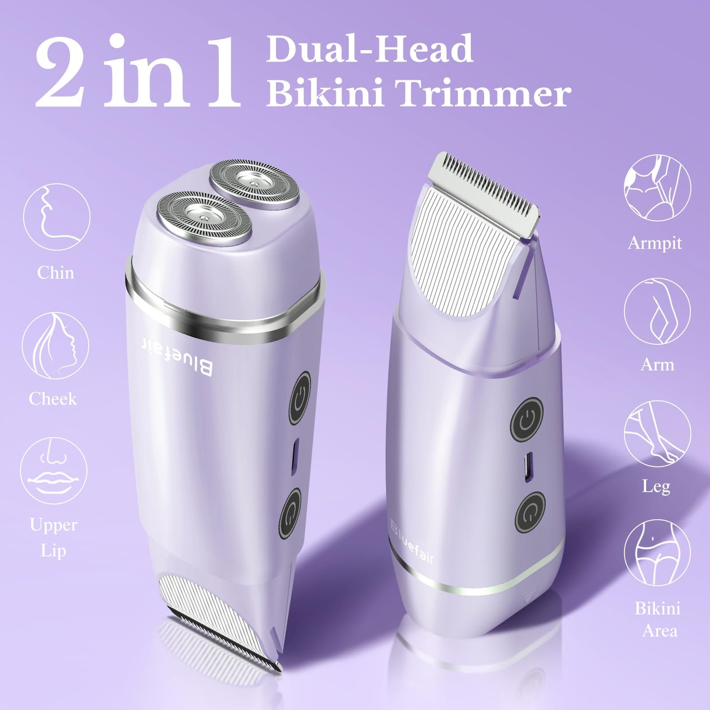 Bluefair Bikini Trimmer for Women,2 in 1 Electric Razors for Women Electric Shaver for Cordless Body Hair Trimmer Shaver for Trip,Replaceable Lady Beauty and Personal Care bluefair