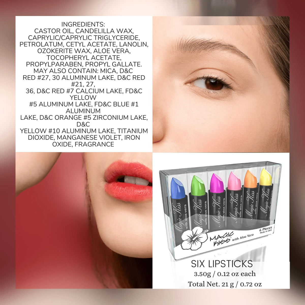 Magic Kiss Color Changing Matte 6 Piece Lipstick Set infused with Aloe Vera Made in USA (Colors of Aloha 1) Beauty & Personal Care Magic Kiss