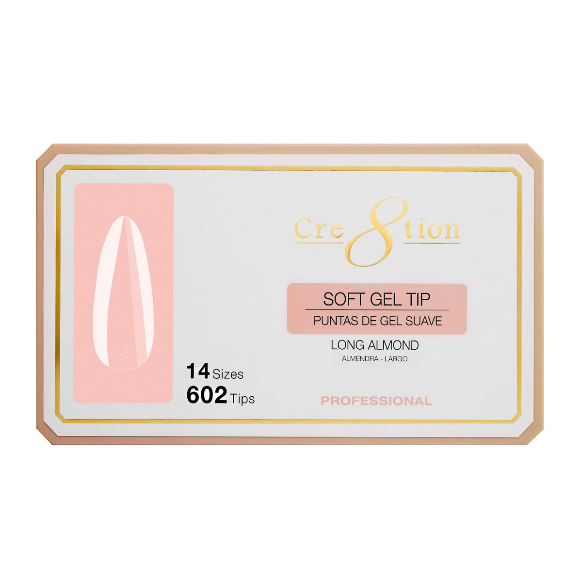 Cre8tion Soft Gel Nail Tips, Long Almond Shape, 602 Tips in 14 Sizes