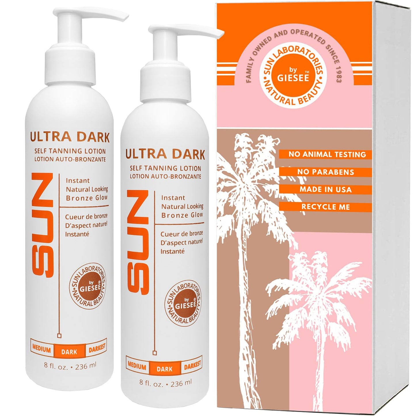 Sun Laboratories By Giesee Ultra Dark Self Tanning Lotion 8 oz Two Pack - Self Tanning Lotion, Self Tanner, Tanning Lotion - Sunless Tanner, Instant Beauty & Personal Care Sun Laboratories by Giesee