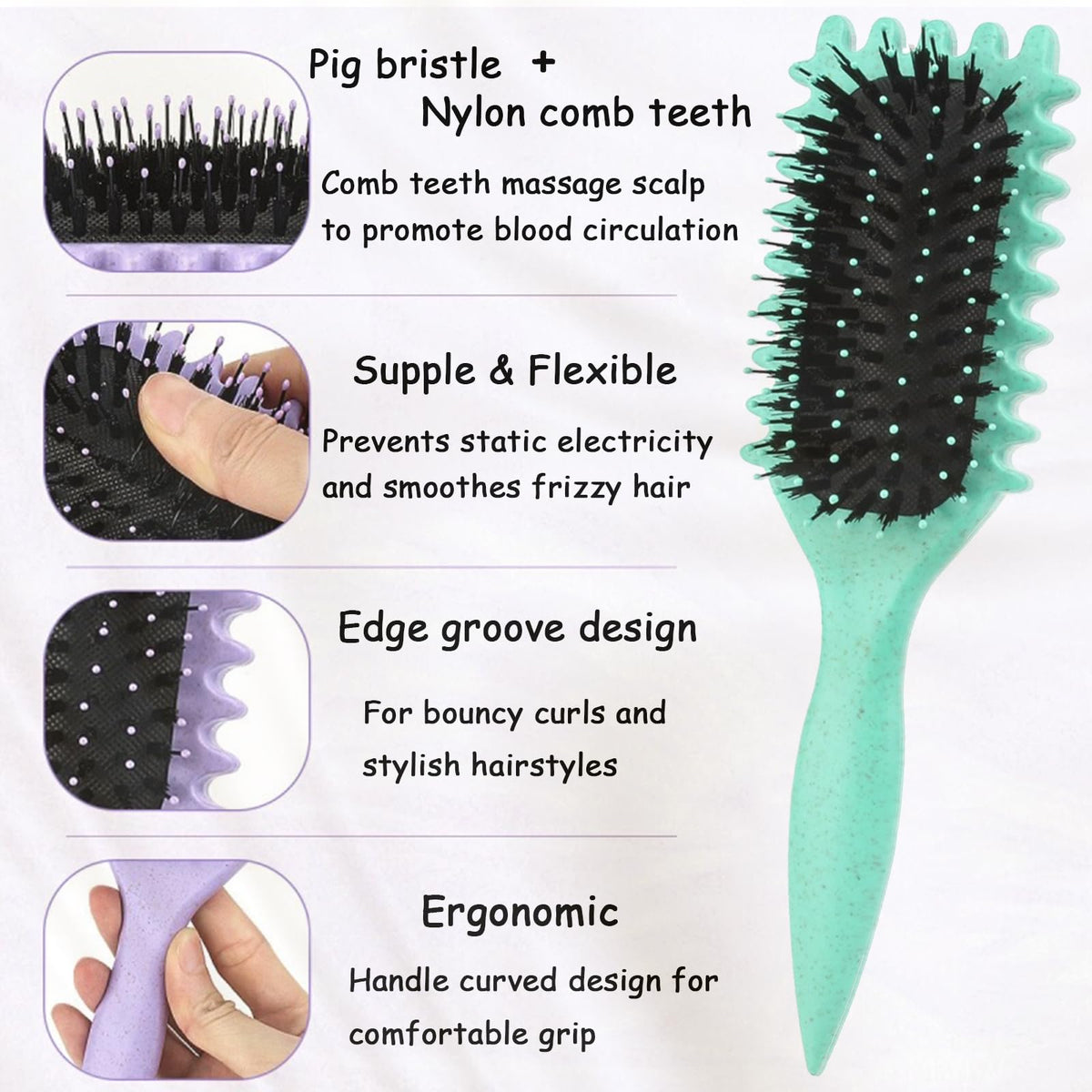 1 PCS Curly Hair Brush, Curl Defining Brush (Green)