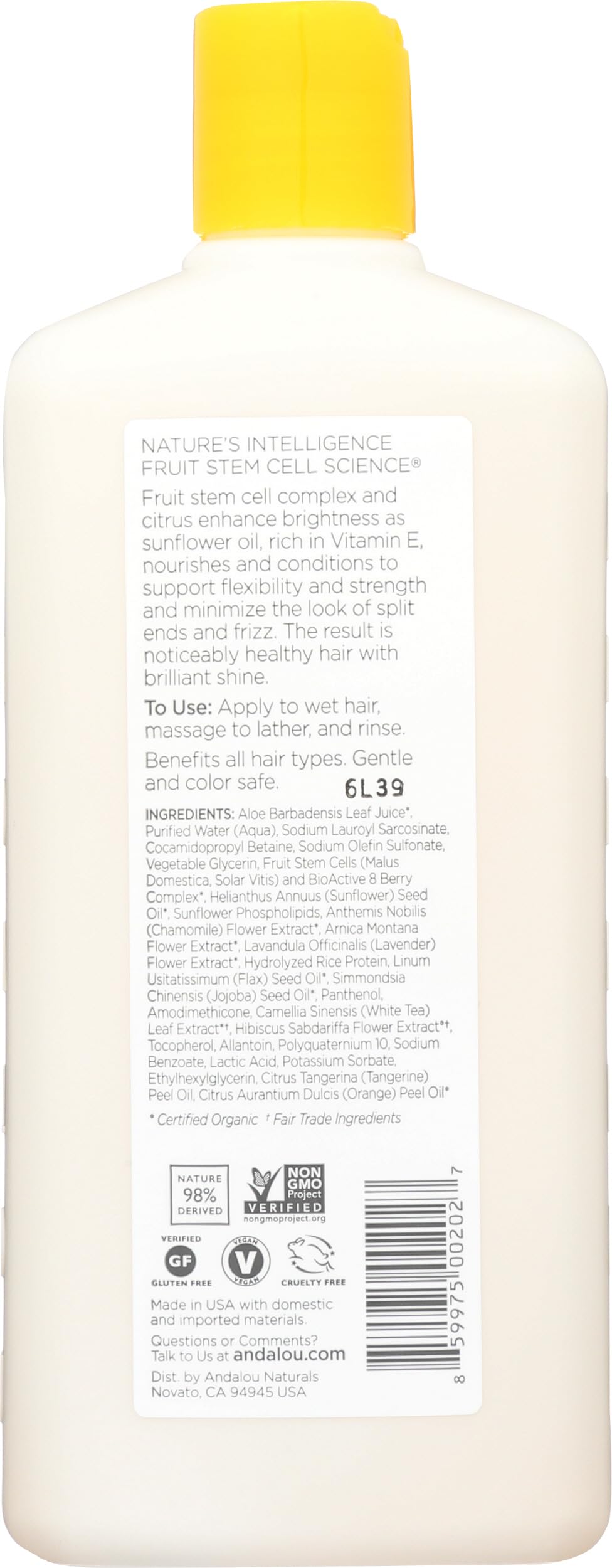 Andalou Naturals Sunflower and Citrus Brilliant Shine Shampoo, 11.5 Ounce