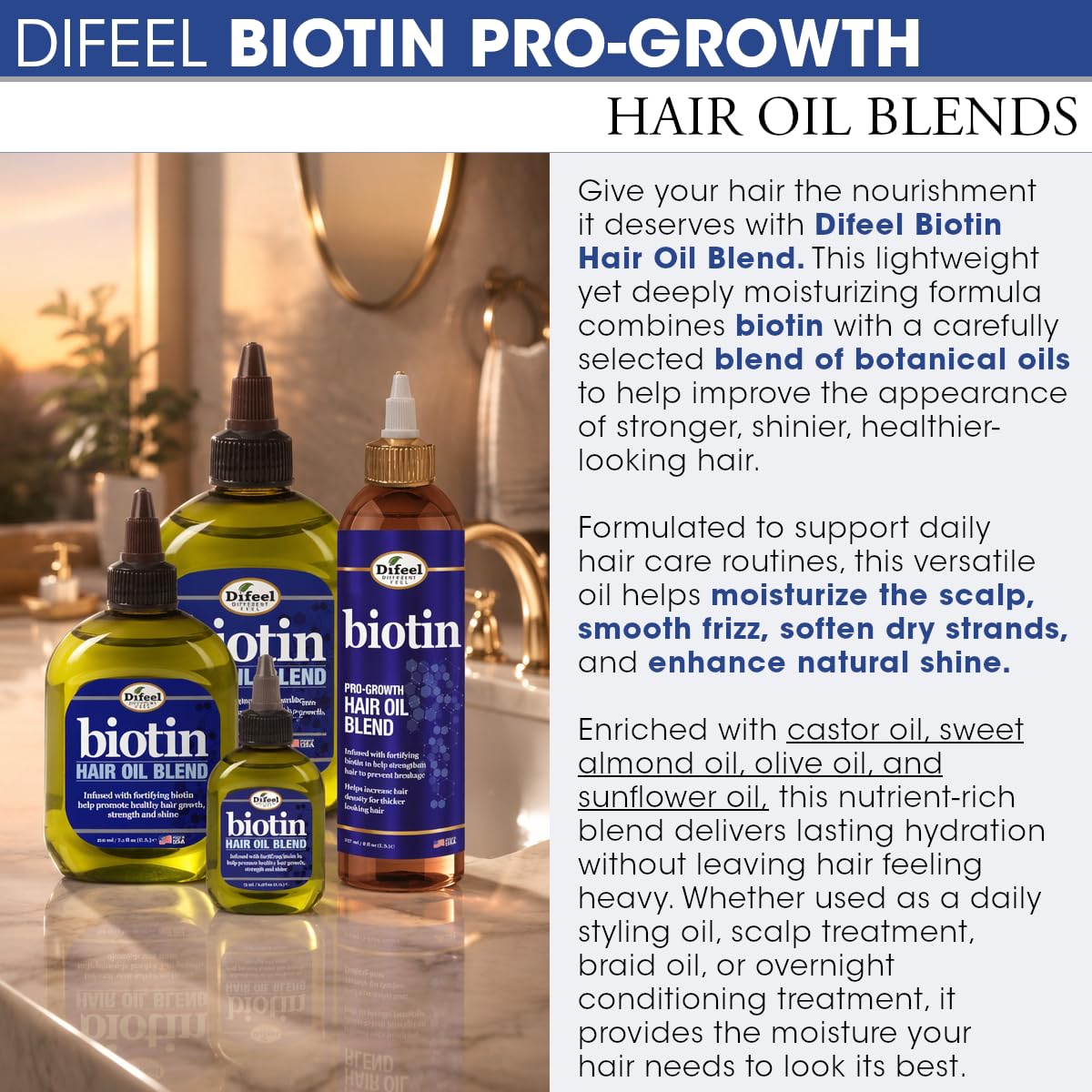 Difeel Biotin Hair Oil Blend - Travel Size 2.5 oz.