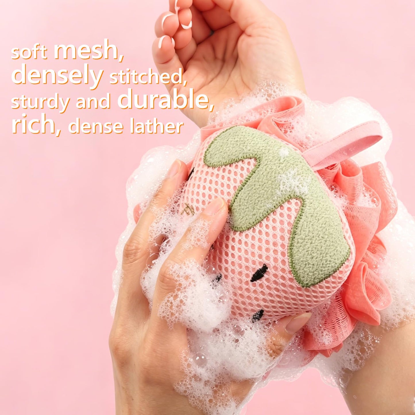 Kids Loofah, Cute Cartoon Animal Kids Bath Sponge with Hanging Rope, Soft Double Mesh for Rich Lather (Pink Strawberry) Beauty and Personal Care Taolivingmart