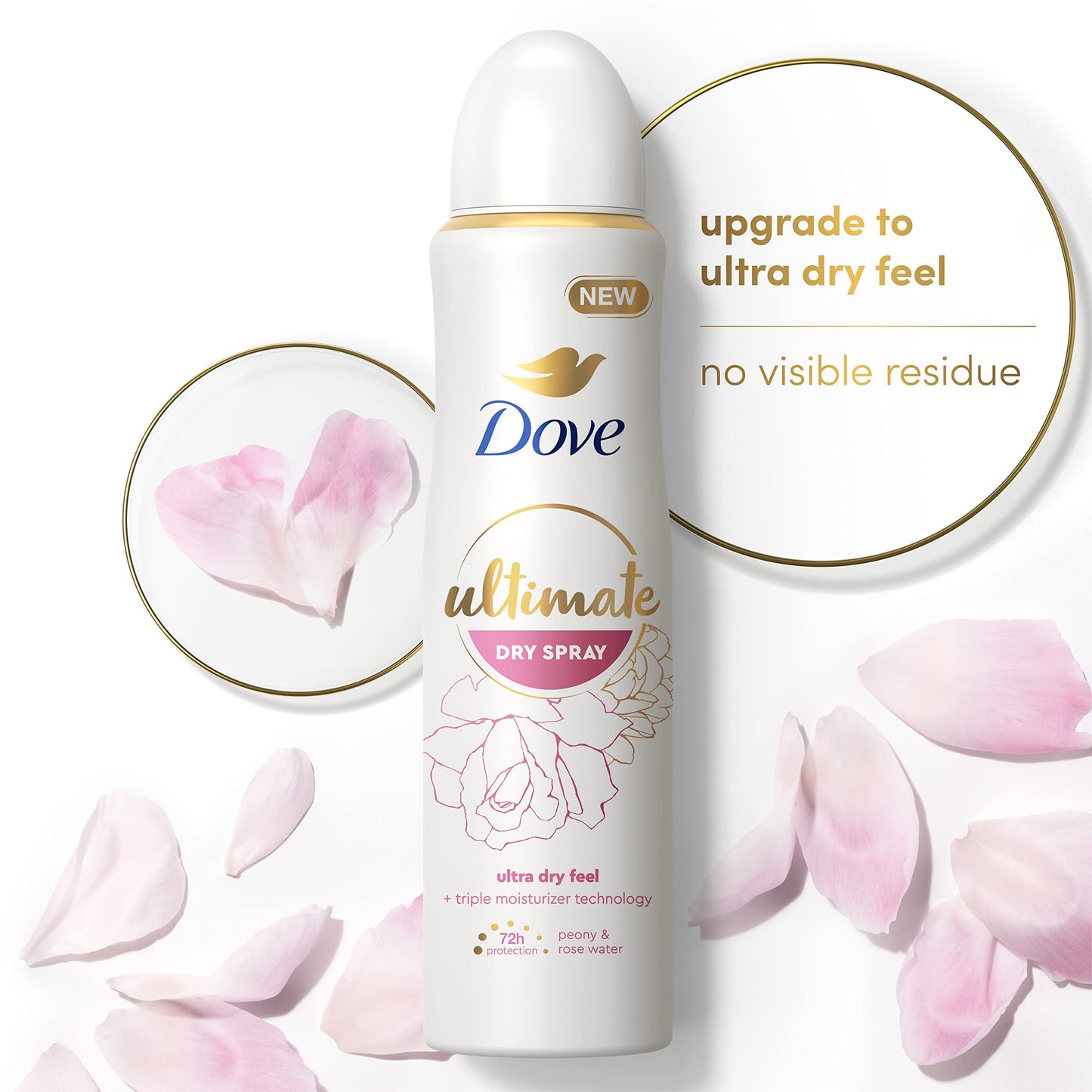 Dove Ultimate Dry Spray Antiperspirant Peony And Rose Water 2 Count For 72-Hour Sweat And Odor Protection With Triple Moisturizer Technology 3.8oz Beauty and Personal Care Dove