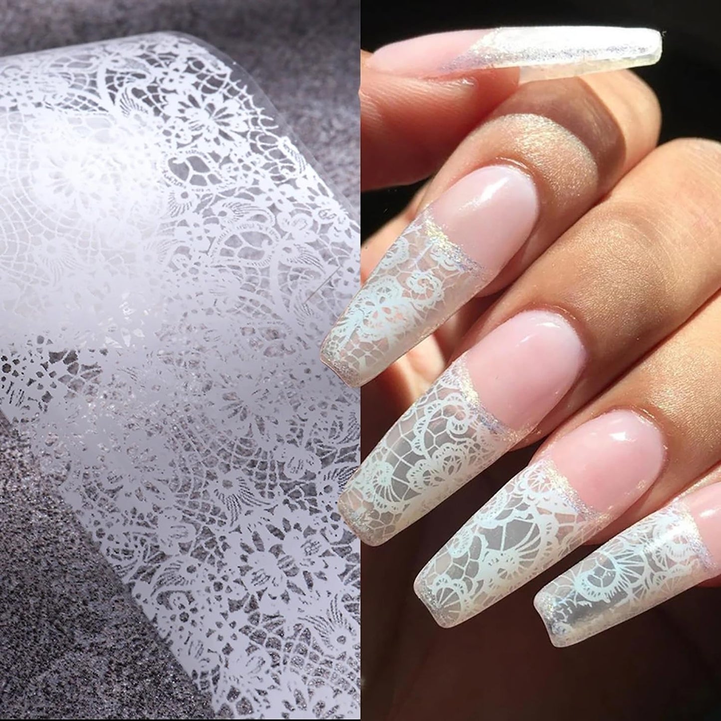 SILPECWEE 20 Rolls Lace Nail Foil White and Black Nail Transfer Foil Flower Nail Art Foils Decals Holographic Foils for Nails Manicure Stickers Beauty and Personal Care SILPECWEE