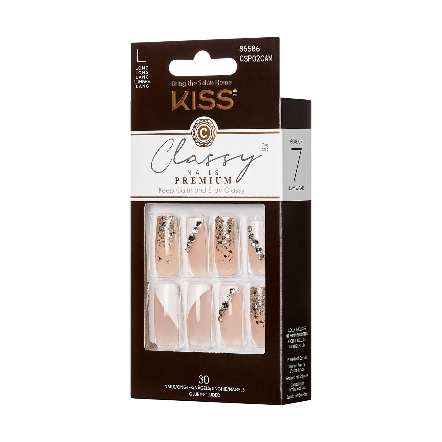 KISS Classy Premium Press On Nails, 'Gorgeous', White, Long Length, Square Shape, Includes 30 Fake Nails, 2g Pink Gel Nail Glue, 1 Manicure Stick, 1 Beauty & Personal Care kiss new york