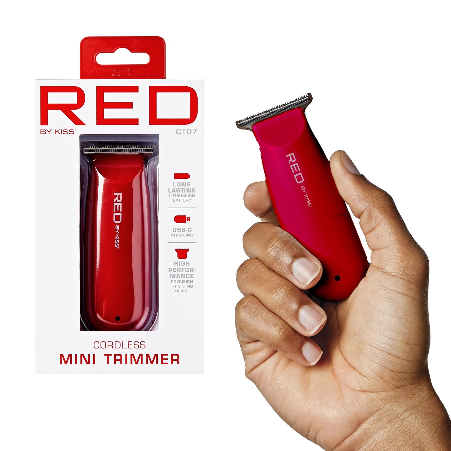 Red by Kiss Hair Clipper, Mini Cordless Hair Trimmer, Long Lasting Hair Cutting Kit, USB-C Rechargeable Haircut Beard Trimming Clippers for Men Women Beauty and Personal Care Red by Kiss