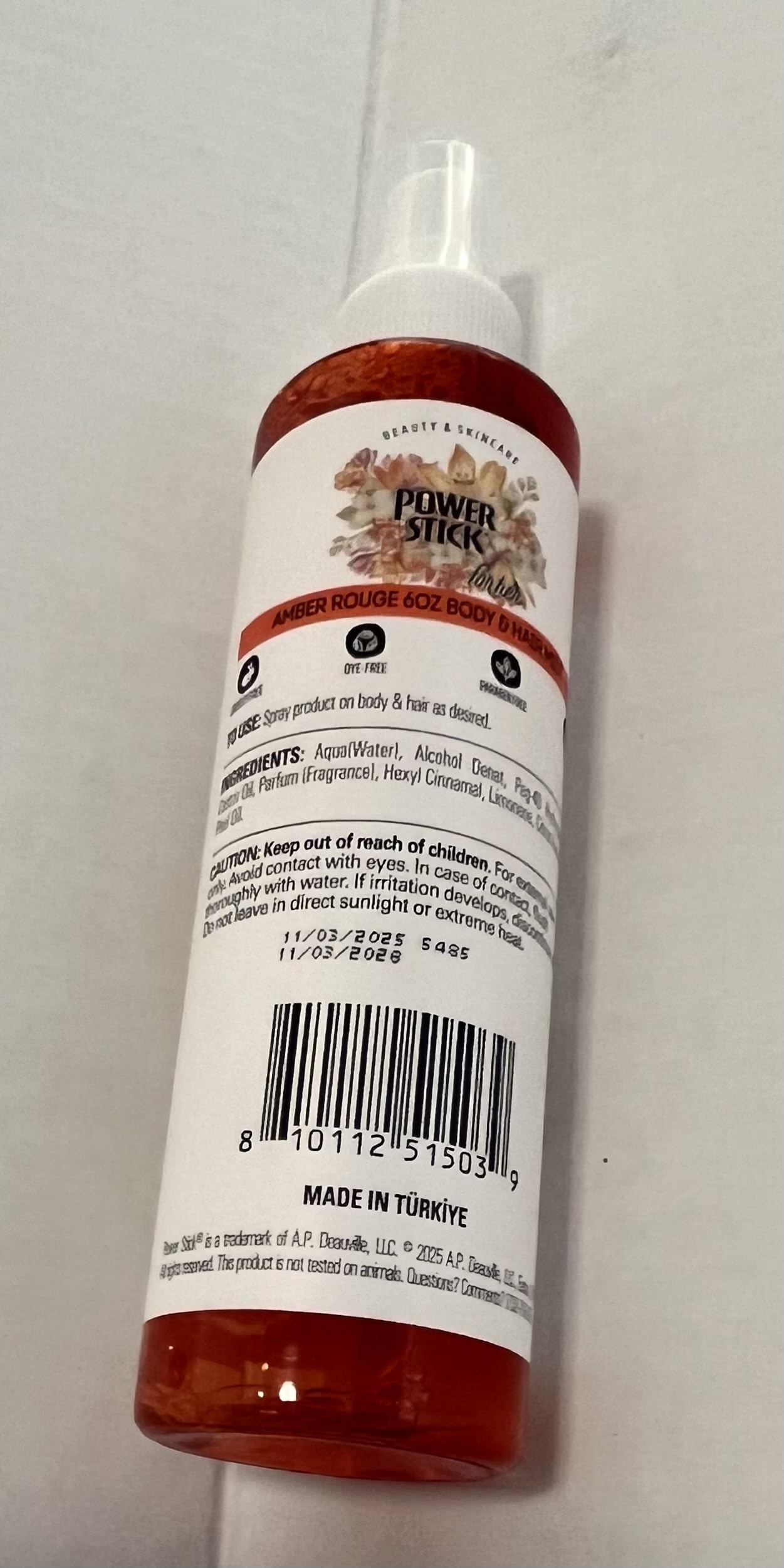 Power Stick Amber Rouge Body & Hair Mist with Jasmine, Saffron & Amberwood, 6 fl oz Beauty & Personal Care Power Stick