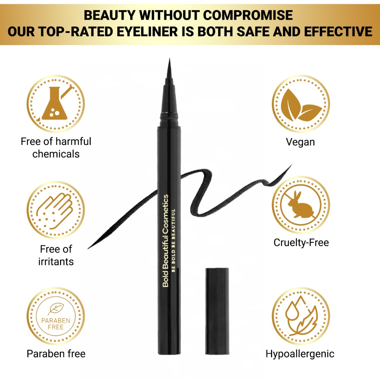 Bold Beautiful Cosmetics Eyeliner Liquid Waterproof eyeliner liquid liner black, 1 Count Beauty & Personal Care Bold Beautiful Cosmetics