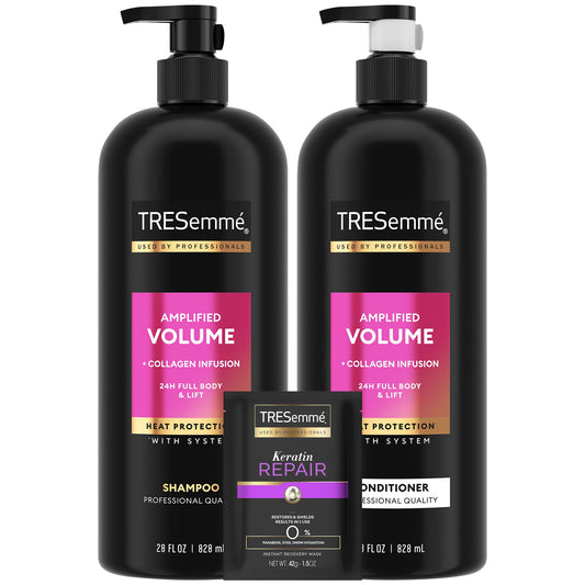 TRESemmé Shampoo and Conditioner Set, Amplified Volume + Collagen Infusion, 24H Full Body & Lift with Heat Protection + Keratin Repair Mask (3 Piece Beauty & Personal Care TRESemmé