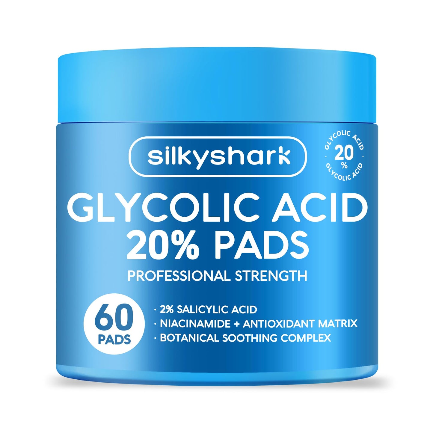 SilkyShark Glycolic Acid 20% Resurfacing Pads (60 Count), 20% Ultra Pure Glycolic Acid + 2% Salicylic Acid, Exfoliating Peel Pads for Face & Body Beauty & Personal Care SilkyShark