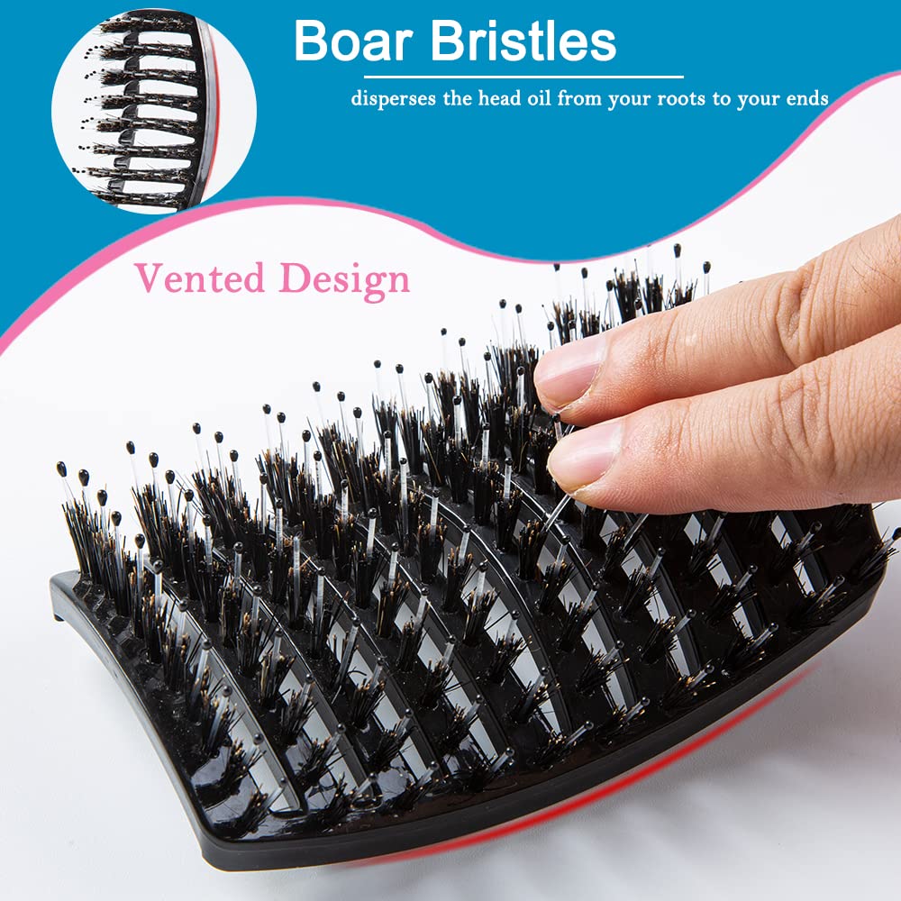 TaiBest Boar Bristle Hair Brush Set - Dry/Wet Hair Brushes Detangler for Fine, Thick, Curly Hair - Curved and Vented Hair Brush for Women, Men or Kids Beauty & Personal Care TaiBest