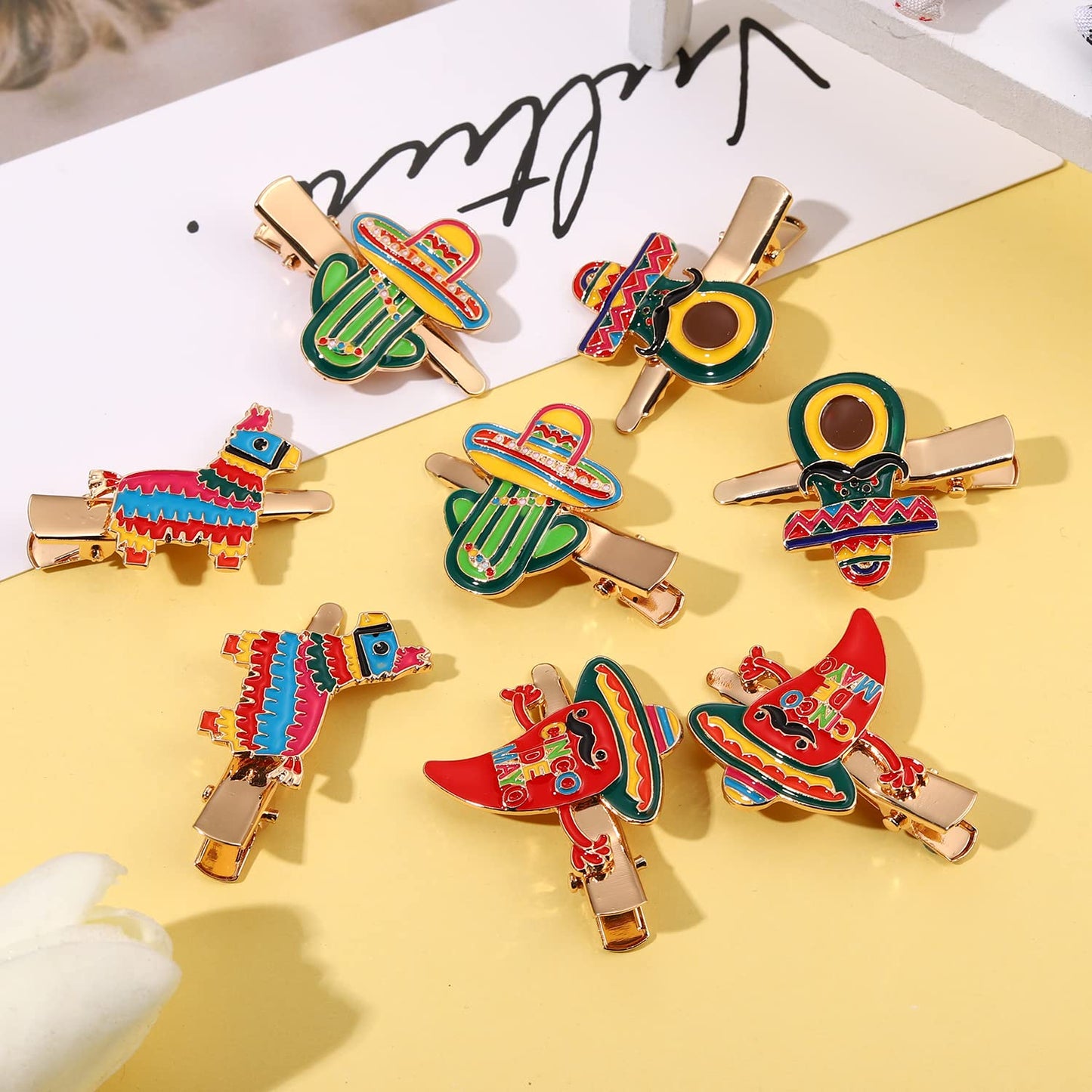 8PCS Mexican Fiesta Hair Clips for Women, Cinco De Mayo Hairpins Colorful Chili Cactus Pinata Sombrero Hair Clip Mexican Hair Accessories Holiday Beauty & Personal Care mokkia