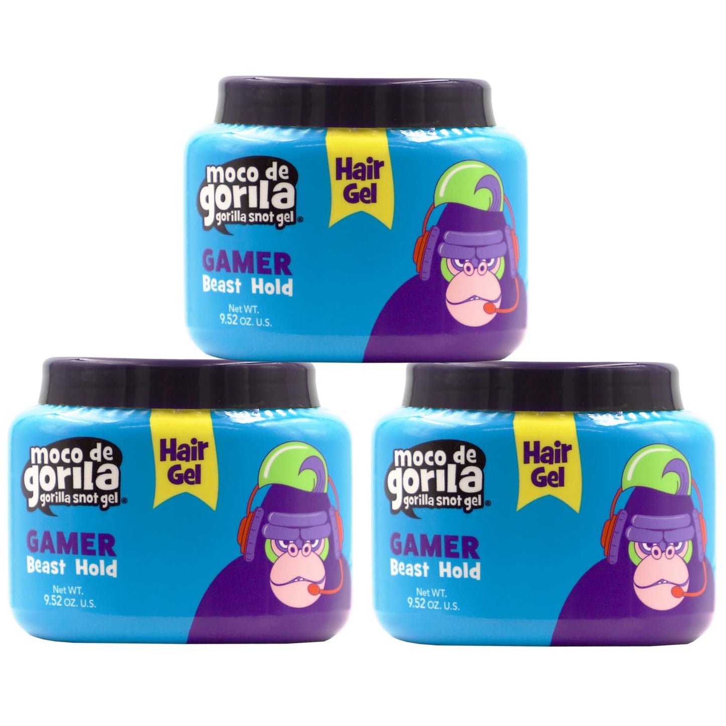 Moco de Gorila Gamer Hair Styling Gel, Gives Your Hairstyle a Long-Lasting Effect, Reactivate with Water, High Fixation, 9.52 Oz Jars (Pack of 3) Beauty & Personal Care Moco de Gorila