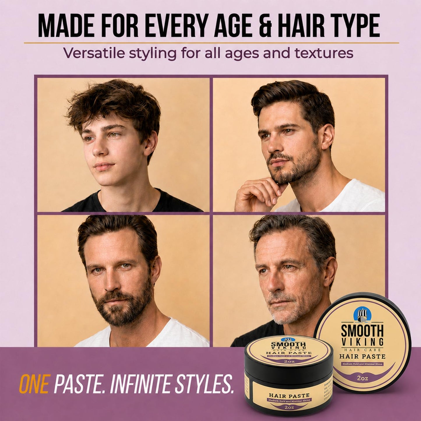 Smooth Viking Hair Paste for Men - Natural Matte Styling Paste for Textured Messy Hairstyle Hair Cream, Hair Styling Cream with Minimal Shine & Medium Beauty & Personal Care SMOOTH VIKING BEARD CARE