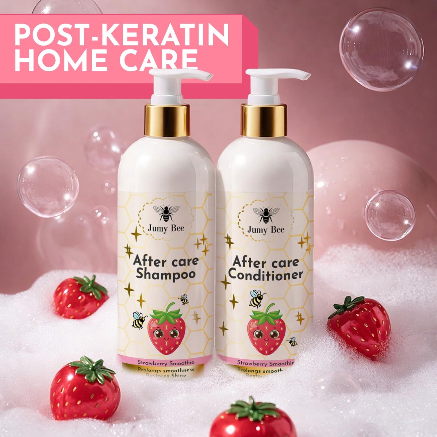 Jumybee After Care Anti-Frizz Shampoo and Conditioner Set - Strawberry Smoothie - Prolongs Keratin & Hair BTX Results - Collagen, Argan Oil, Vitamin Beauty & Personal Care Jumybee