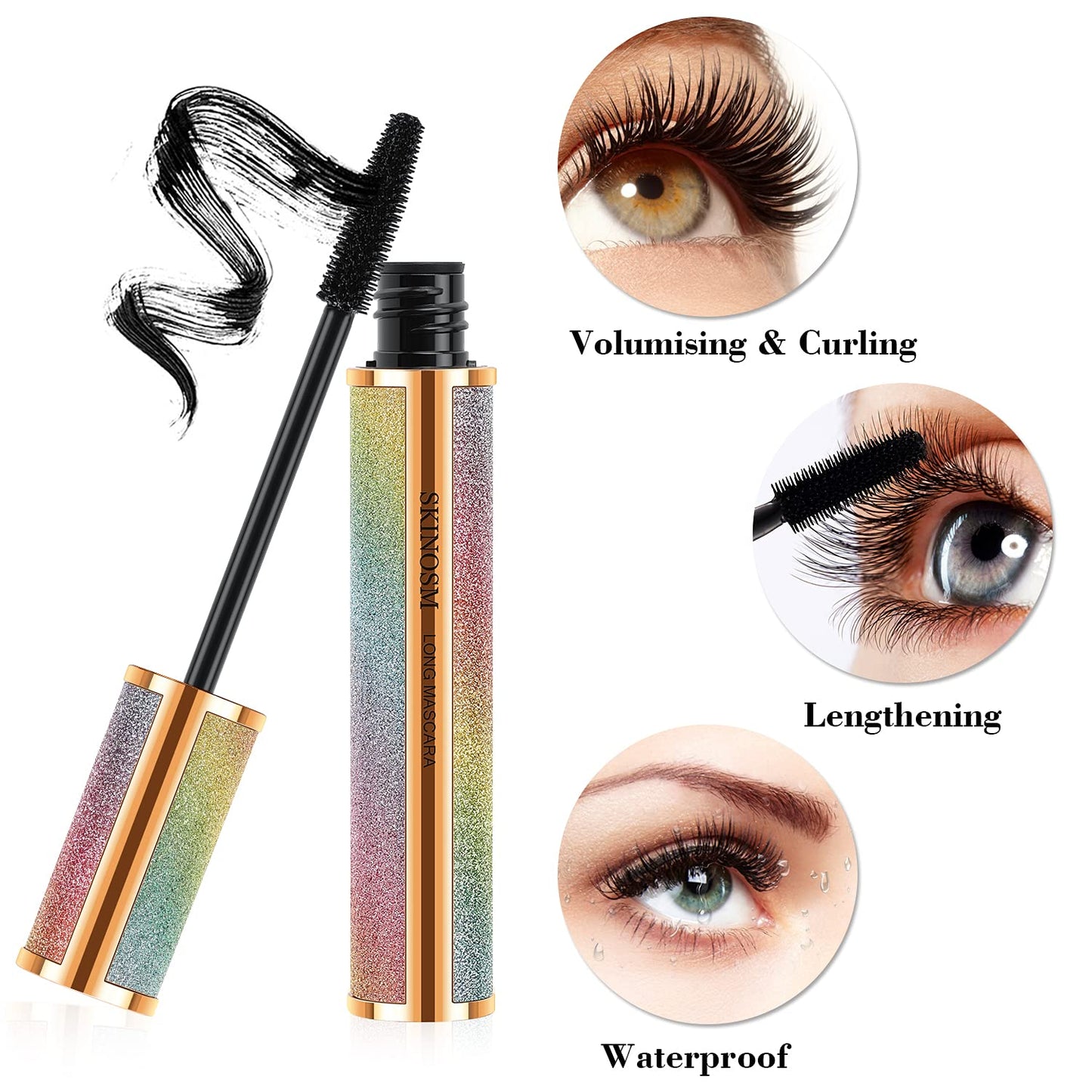 2 Pack Black Volume & Length Lasting All Day Mascara, 4D Silk Fiber Lash, Waterproof Lengthening No Clumping & Smudging Beauty & Personal Care SKINOSM