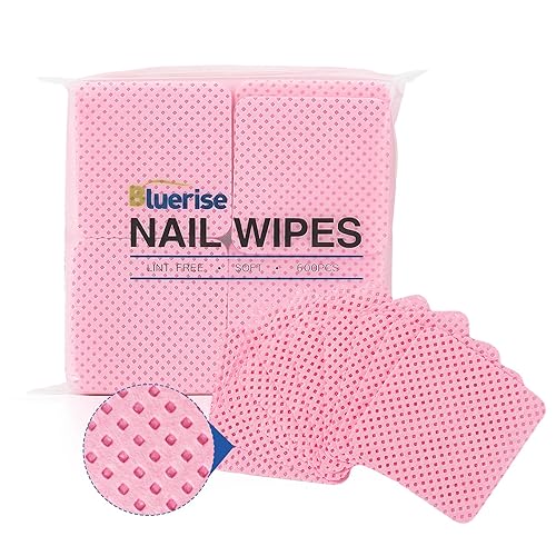 BLUERISE Lint Free Nail Wipes Nail Polish Remover Pads Soft Absorbable Eyelash Extension Glue Cleaning Wipes Pink 600pcs Beauty & Personal Care BLUERISE