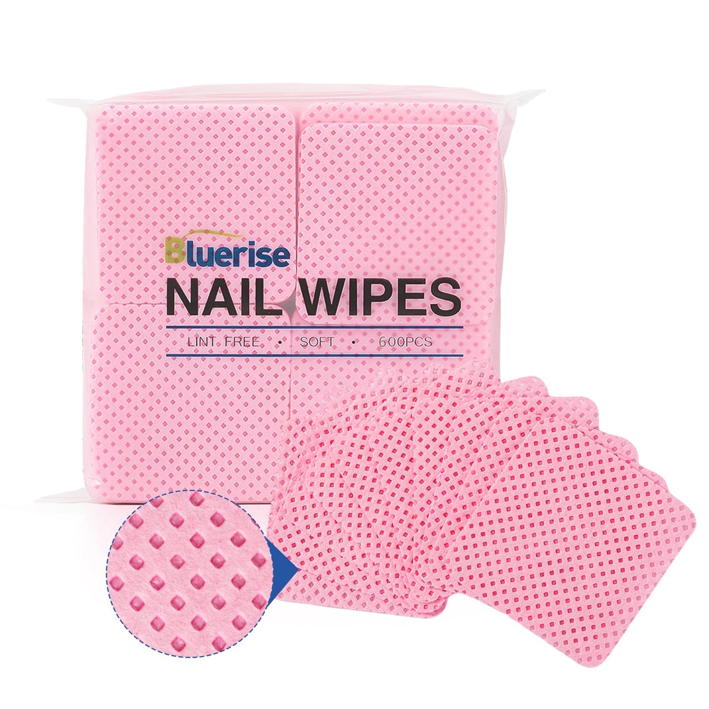 BLUERISE Lint Free Nail Wipes Nail Polish Remover Pads Soft Absorbable Eyelash Extension Glue Cleaning Wipes Pink 600pcs Beauty & Personal Care BLUERISE