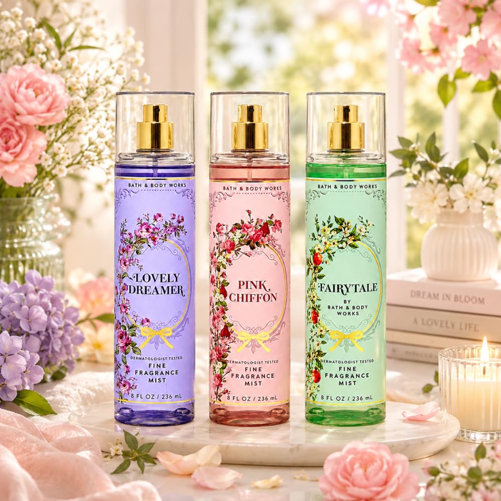 Bath & Body Works Fine Fragrance Mist 3-Piece Bundle - LOVELY DREAMER, PINK CHIFFON & FAIRYTALE - Women's Body Spray Gift Set, 8 fl oz Each
