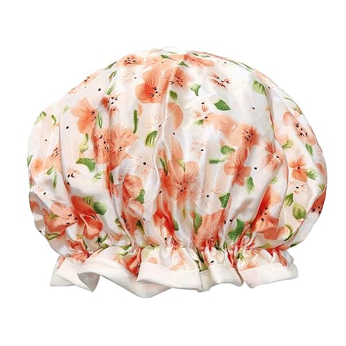 allydrew Reusable Women's Waterproof Shower Caps for Long Hair, Peach Floral Beauty & Personal Care allydrew