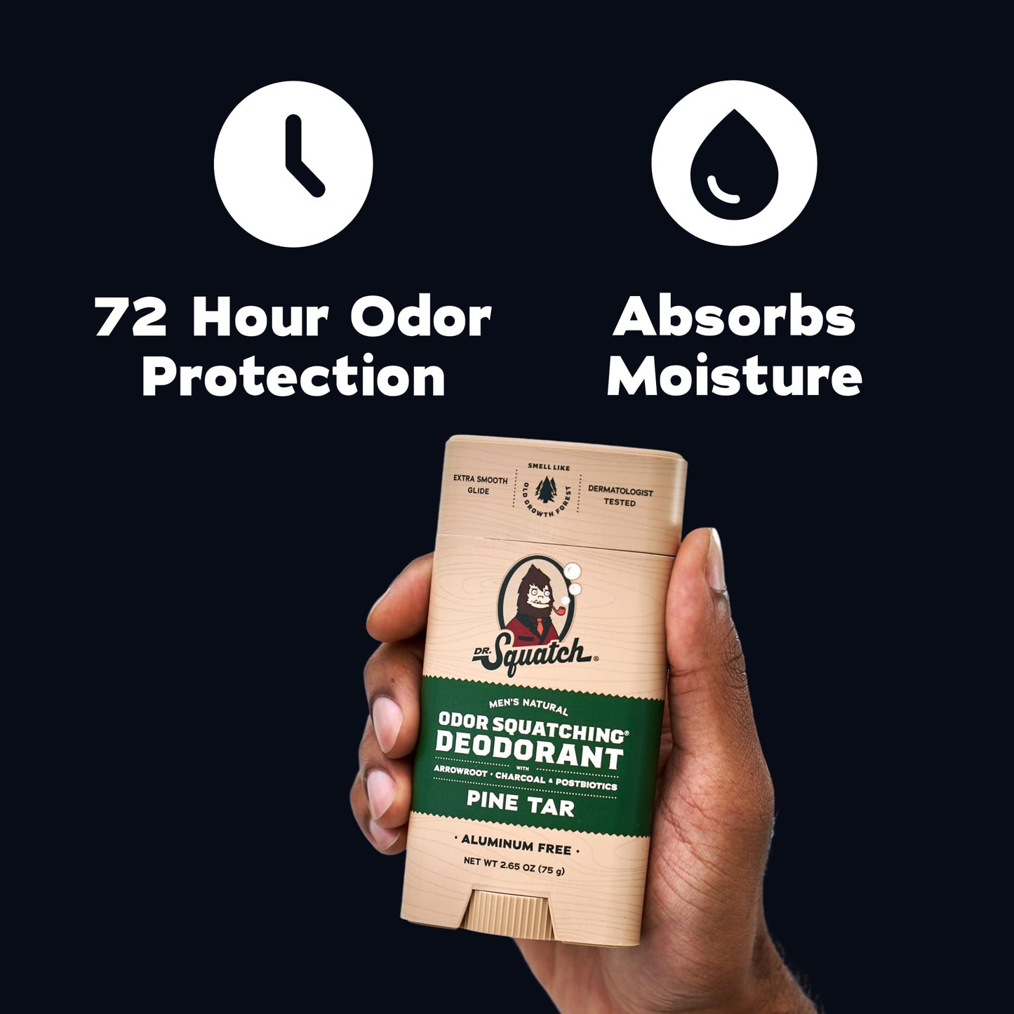 Dr. Squatch Natural Men’s Deodorant - Aluminum Free Natural Deodorant Men with Charcoal & Postbiotics for 72-Hour Odor Protection - Pine Tar, 2.65oz Beauty and Personal Care Dr. Squatch