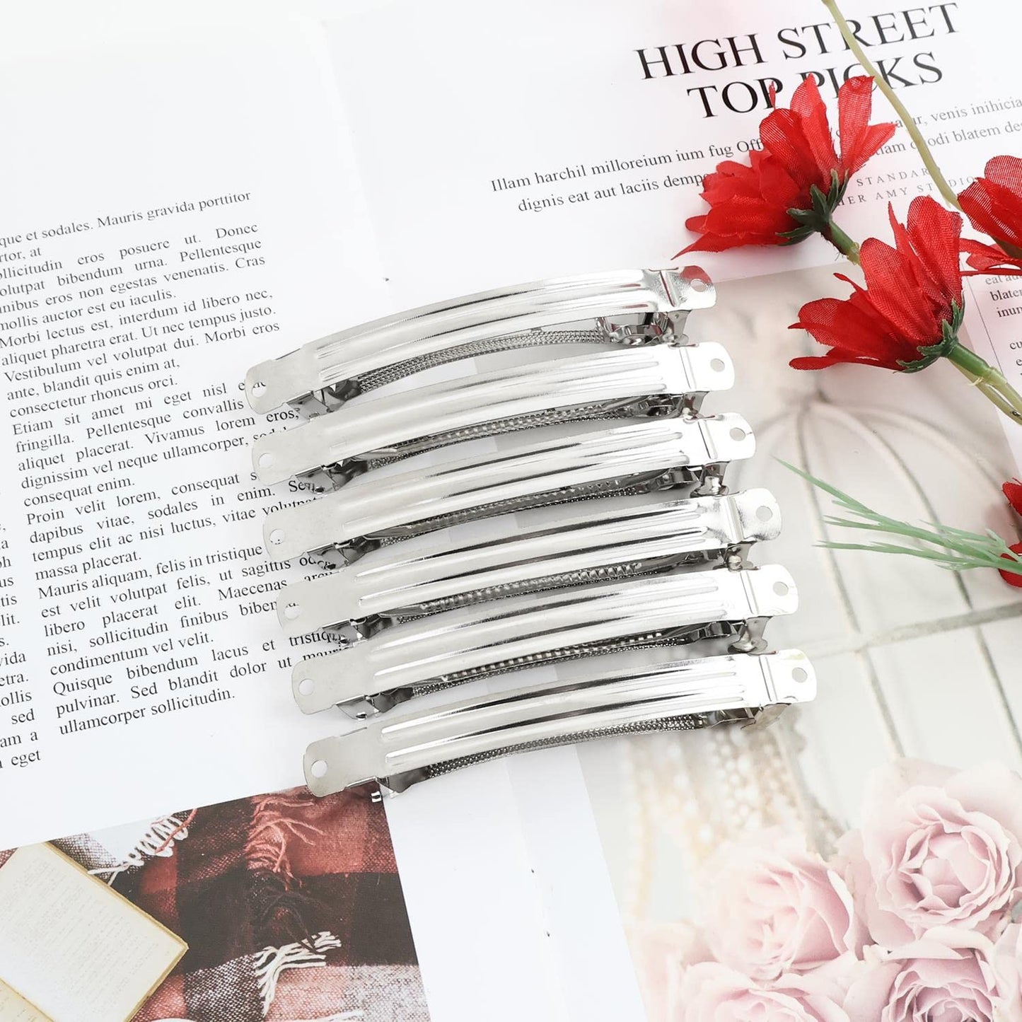 Lawie 50 Pack 4 Inch Large Silver Blank Rectangle Metal French Barrette 10cm Hair Clips DIY Crafts Plain Barrettes for Bows Thick Hair Snap Clips Beauty & Personal Care Lawie