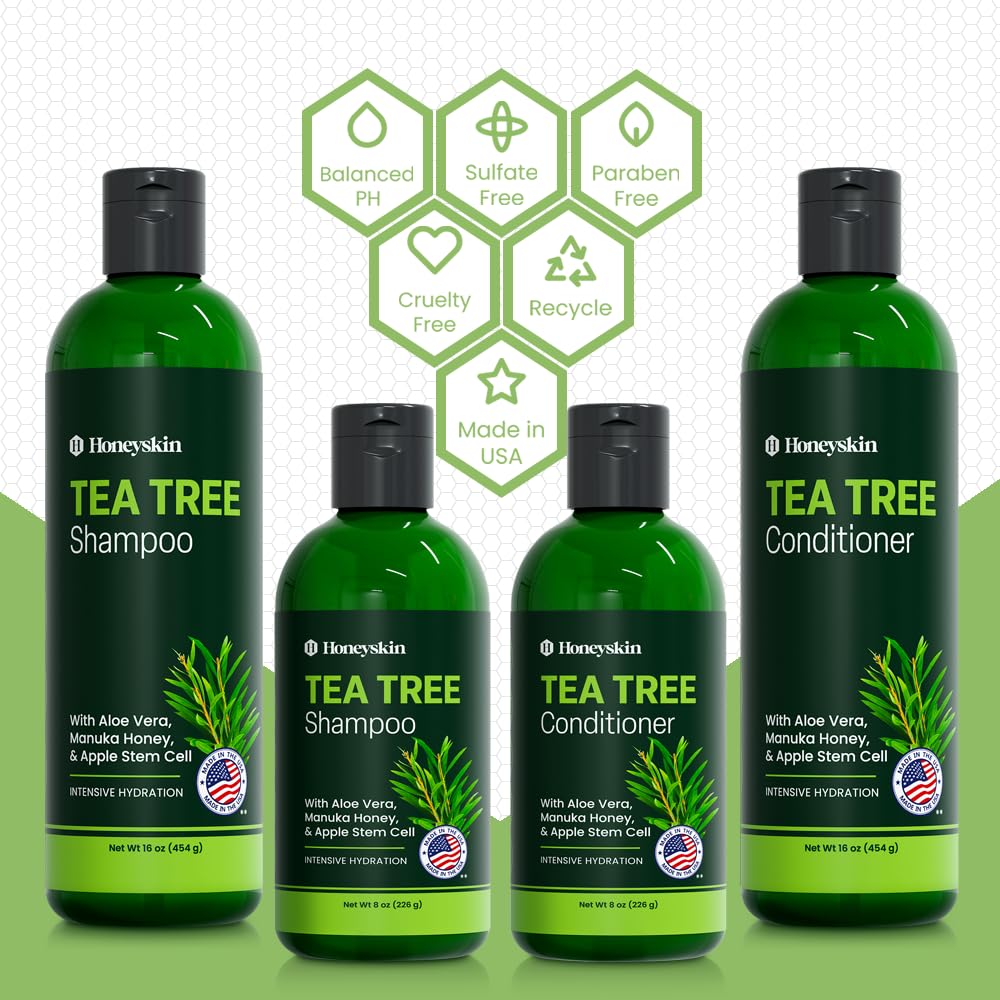 Tea Tree & Honey Shampoo & Conditioner Set - Dandruff Treatment With Organic Tea Tree Oil - Itchy Scalp Treatment for Women & Men - Sulfate Beauty & Personal Care Honeyskin
