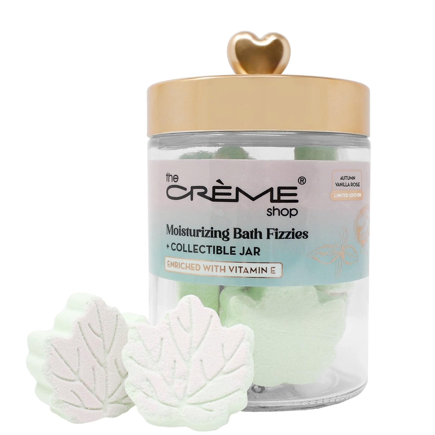 The Crème Shop Moisturizing Bath Fizzies + Collectible Jar Enriched with Vitamin E Autumn Vanilla Rose Scent Elegant Design Ideal Gift Spa-Like Beauty and Personal Care The Crème Shop