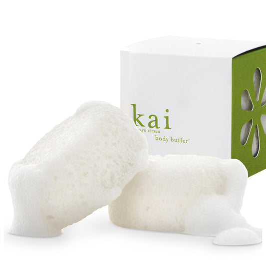 kai Body Buffer - 2 Count exfoliating Bath sponges with Built-in Cleanser, Gardenia Scent, Vegan & Cruelty-Free - Gently exfoliates & cleanses - Made Beauty and Personal Care kai