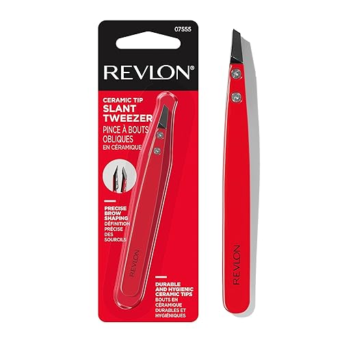 Revlon Ceramic Slanted Tip Tweezers, Precision For Eyebrow Shaping and Fine Hair Removal, Stocking Stuffer for Women & Men, Stainless Steel Body, 1 Beauty & Personal Care REVLON