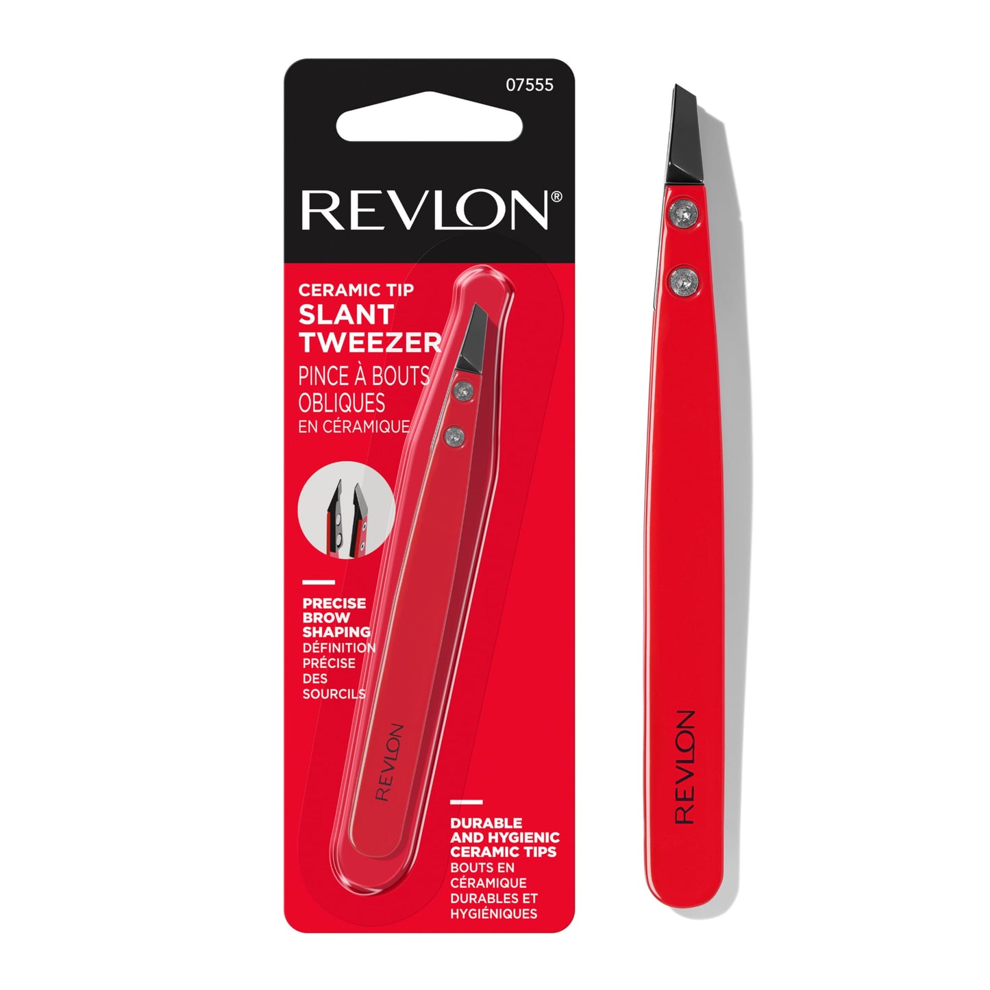 Revlon Ceramic Slanted Tip Tweezers, Precision For Eyebrow Shaping and Fine Hair Removal, Stocking Stuffer for Women & Men, Stainless Steel Body, 1 Beauty & Personal Care REVLON