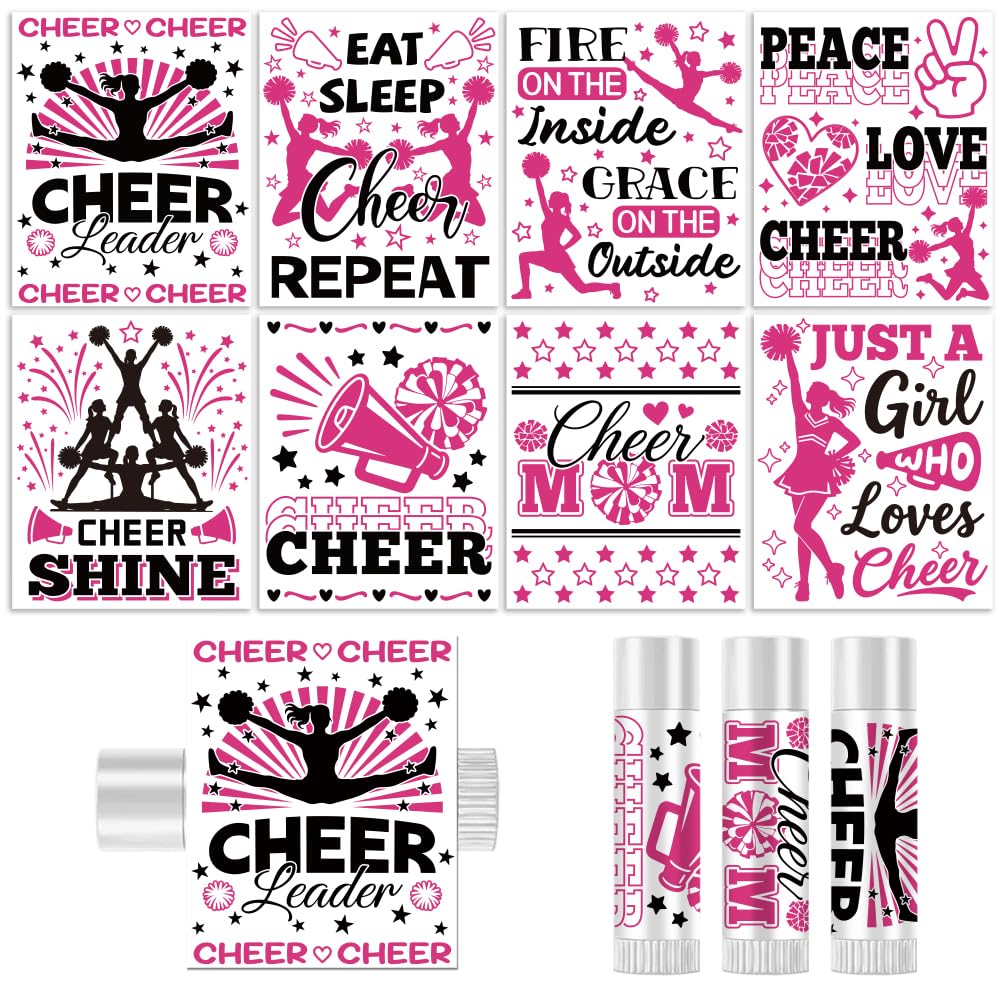 Peacoblue 160Pcs Lip Balm Labels Sticker for Tubes 2.1"x1.7" Cheerleading party, 8 Styles Waterproof Chapstick Labels Glossy for Homemade Lip Balm Beauty and Personal Care peacoblue