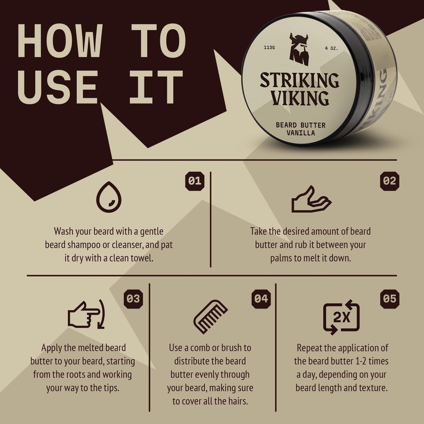 Striking Viking Beard Butter - Non-Greasy Moisturizer With Natural Ingredients (Vanilla, 4oz) - Keep Your Beard Hydrated and Refreshing Beauty & Personal Care Striking Viking